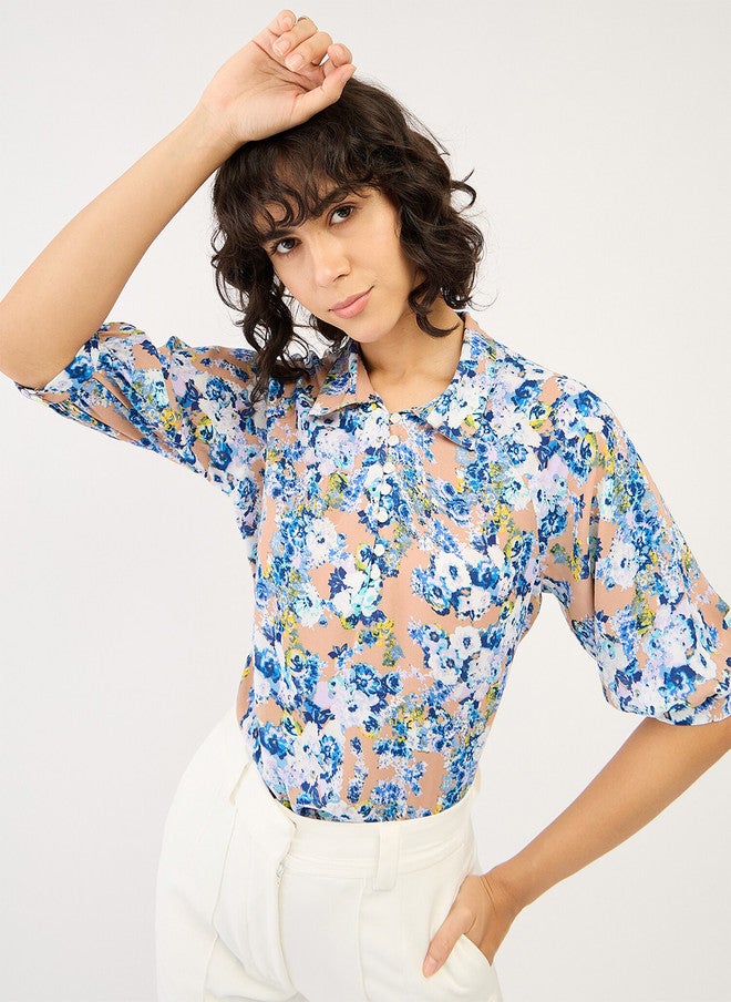 SALT ATTIRE Floral Printed Puff Sleeves Shirt Style Top - Image 1