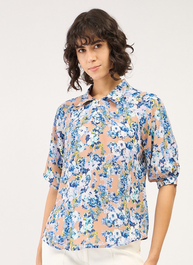 SALT ATTIRE Floral Printed Puff Sleeves Shirt Style Top - Image 2