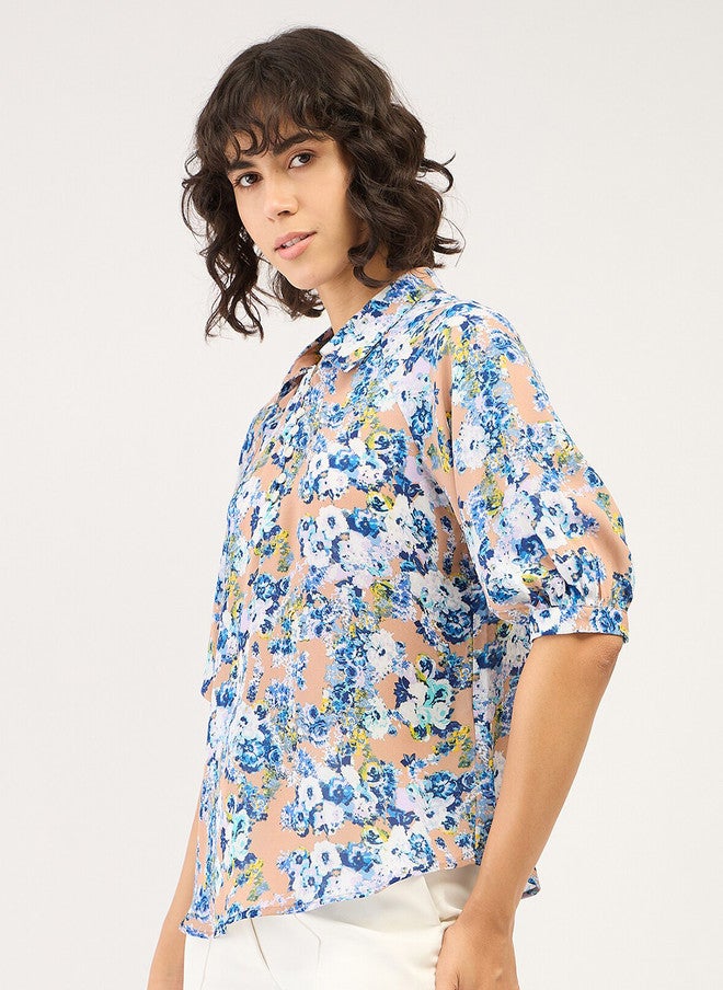 SALT ATTIRE Floral Printed Puff Sleeves Shirt Style Top - Image 4