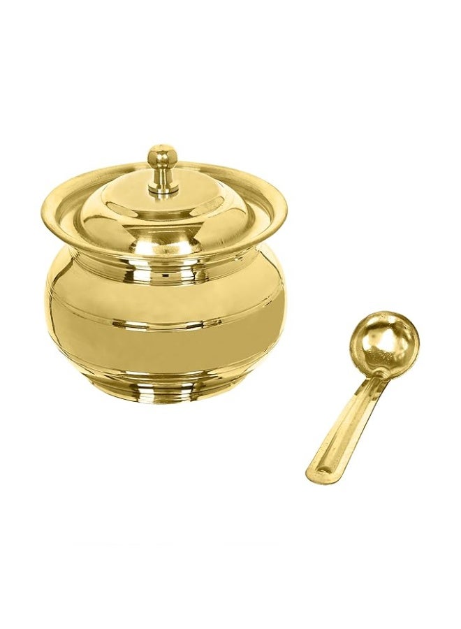 KC Golden Brass Multipurpose Ghee Pot/Pickle Container 400 ML with Embossed Designer Spoon - Image 3
