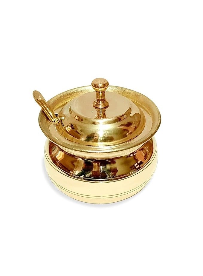 KC Golden Brass Multipurpose Ghee Pot/Pickle Container 400 ML with Embossed Designer Spoon - Image 2