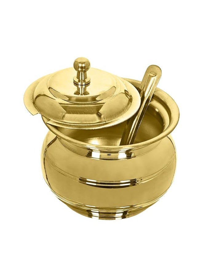 KC Golden Brass Multipurpose Ghee Pot/Pickle Container 400 ML with Embossed Designer Spoon - Image 1