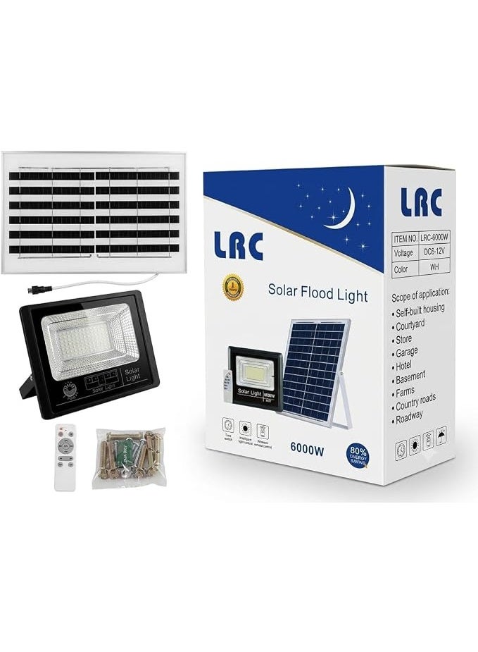 Solar Flood Light, Outdoor 6000W IP65 Waterproof LED Solar Powered Light with Remote Control and Solar Panel for Yard, Garage, and Street Lighting - Image 1