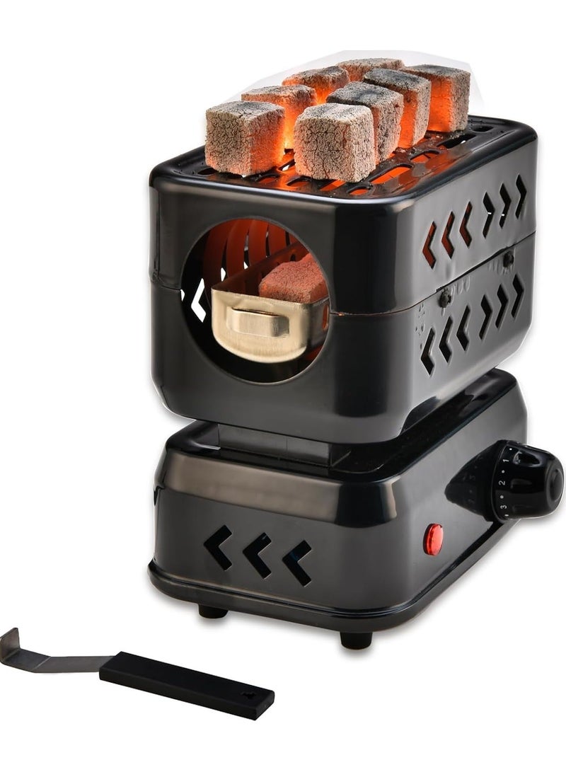 Denx 3D Multipurpose Turbo Charcoal Burner, Multipurpose Electric Charcoal Burner, Coconut Charcoal Starter, 2 Heating Zones with Removable Stainless Steel Tongs, 1200W High Performance Cube Coil Burner, - Image 1