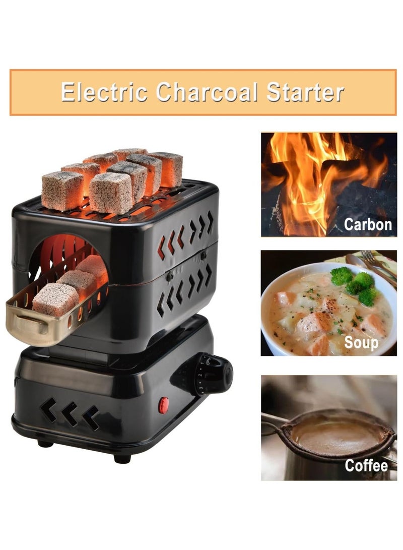 Denx 3D Multipurpose Turbo Charcoal Burner, Multipurpose Electric Charcoal Burner, Coconut Charcoal Starter, 2 Heating Zones with Removable Stainless Steel Tongs, 1200W High Performance Cube Coil Burner, - Image 2