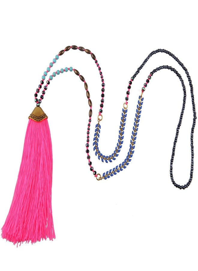 KELITCH Women Turquoise Necklace Crystal Beads Strand Necklace Color Tassels Chains Necklace for Women - Image 1