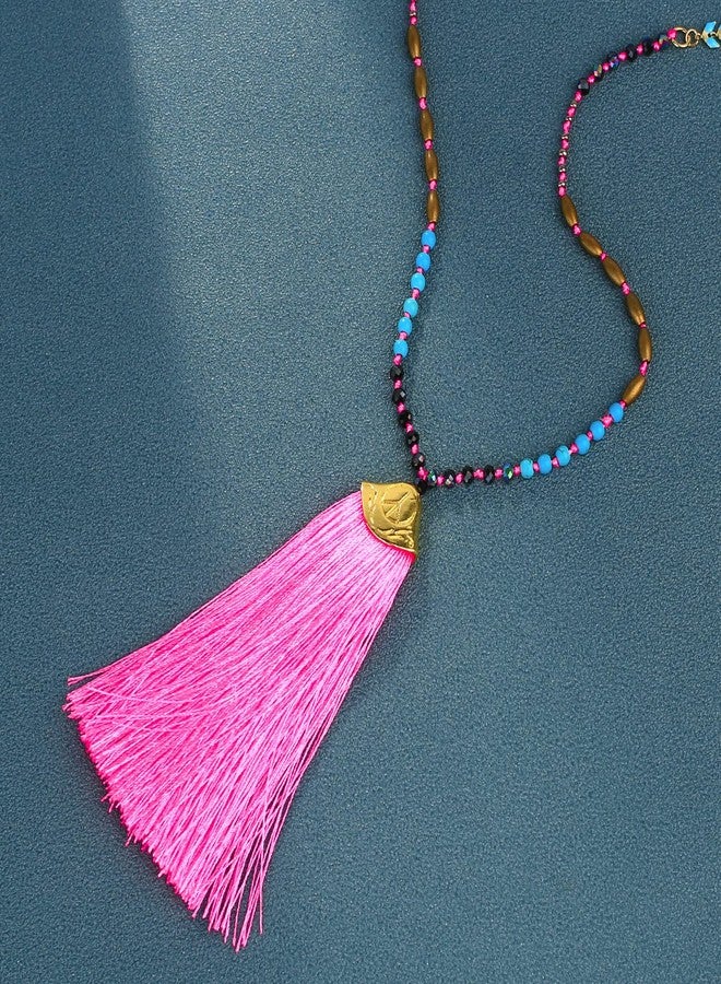 KELITCH Women Turquoise Necklace Crystal Beads Strand Necklace Color Tassels Chains Necklace for Women - Image 2