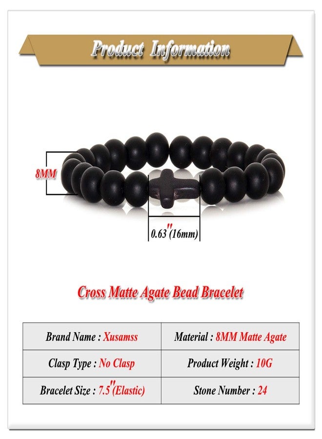 Xusamss Fashion Cross Bracelet 8MM Matte Agate Bead Elastic Bracelet - Image 2