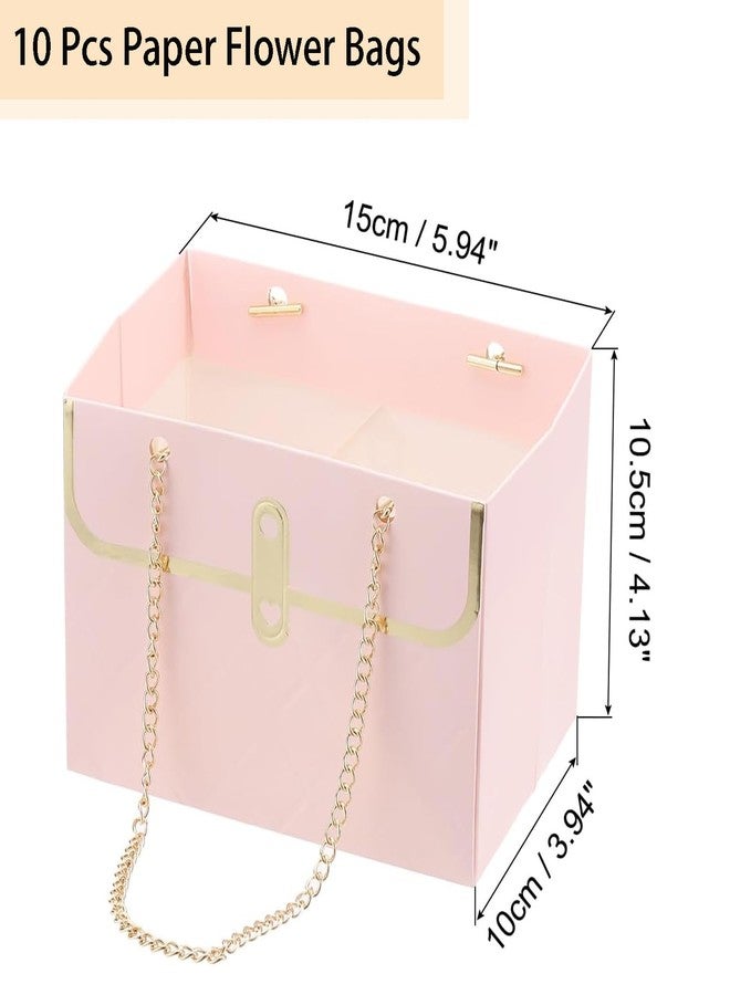 ZFCZR 10 Pcs Paper Flower Bags and 12Pcs 3D Gold Butterfly Decor-Flower Gift Boxes Sets, Bouquet Bags for Arrangements Wedding Valentine's Mother's Day Birthday Pink - Image 2