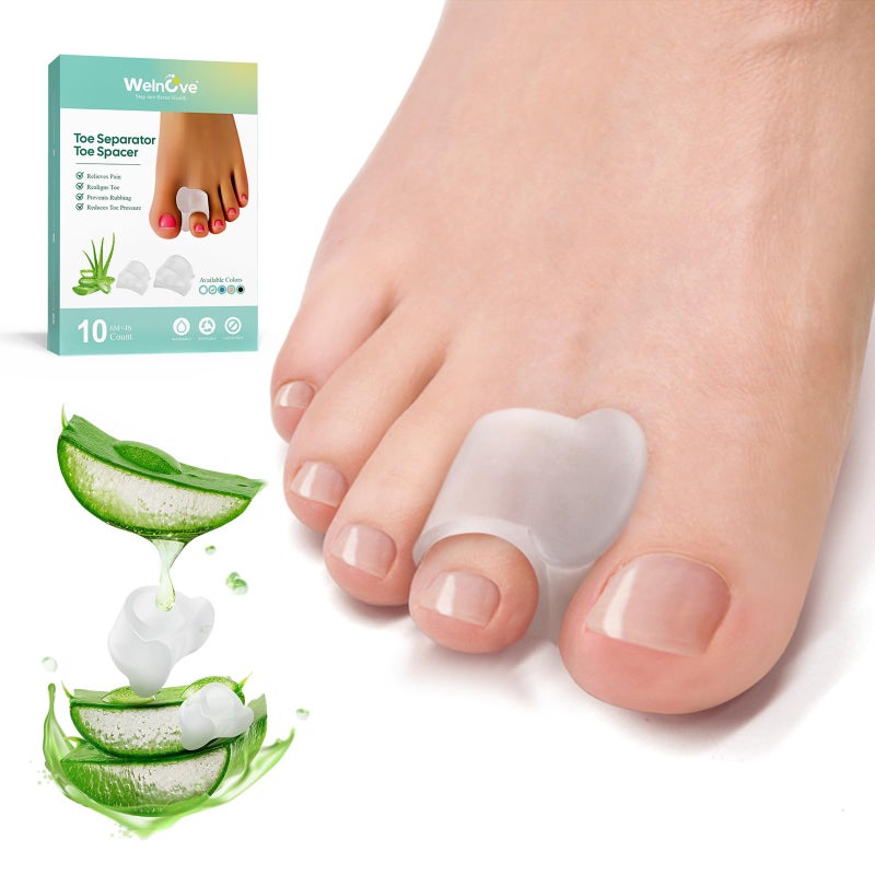 Welnove Welnove Gel Toe Separators 10 Pack Toe Spacers with Aloe Vera Extract for Overlapping Toes Bunions Big Toe Alignment Bunion Relief Soft Silicone Toe Corrector for Men Women FSA or HSA Eligible 