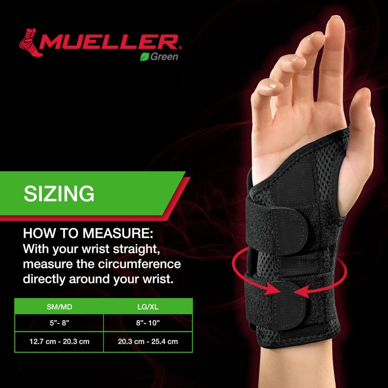 MUELLER Sports Medicine Green Fitted Wrist Brace for Men and Women, Wrist Pain Relief Support, Ideal for Carpal Tunnel, Tendonitis, Arthritis, Left Hand, Black, Small/Medium - Image 4