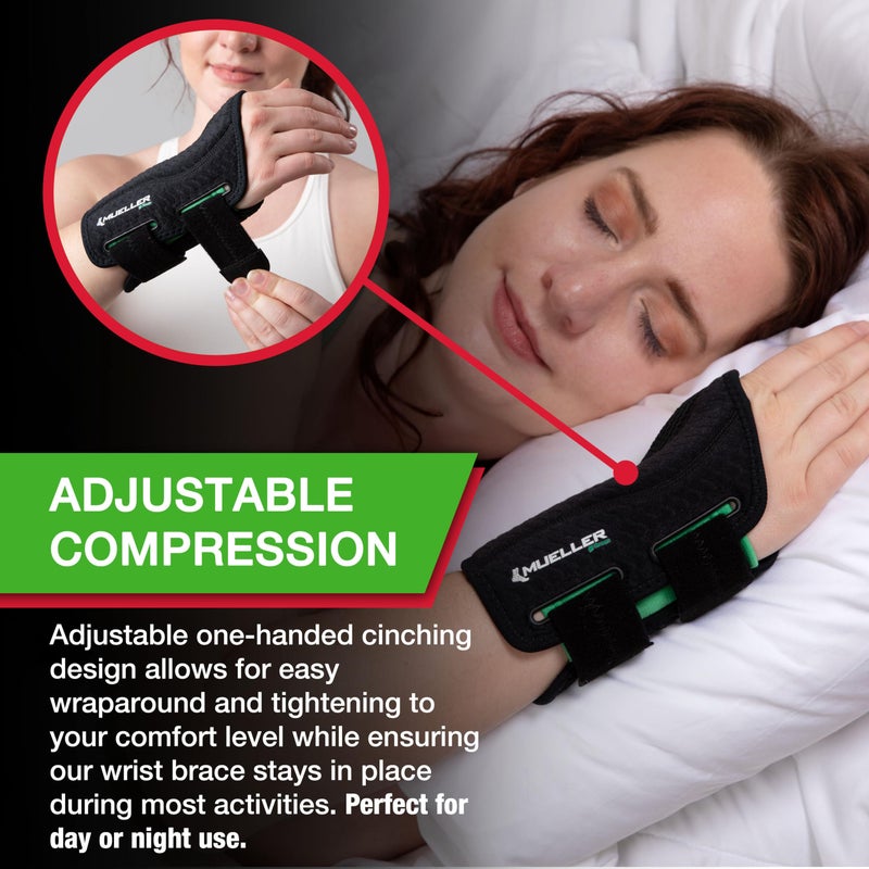 MUELLER Sports Medicine Green Fitted Wrist Brace for Men and Women, Wrist Pain Relief Support, Ideal for Carpal Tunnel, Tendonitis, Arthritis, Left Hand, Black, Small/Medium - Image 3
