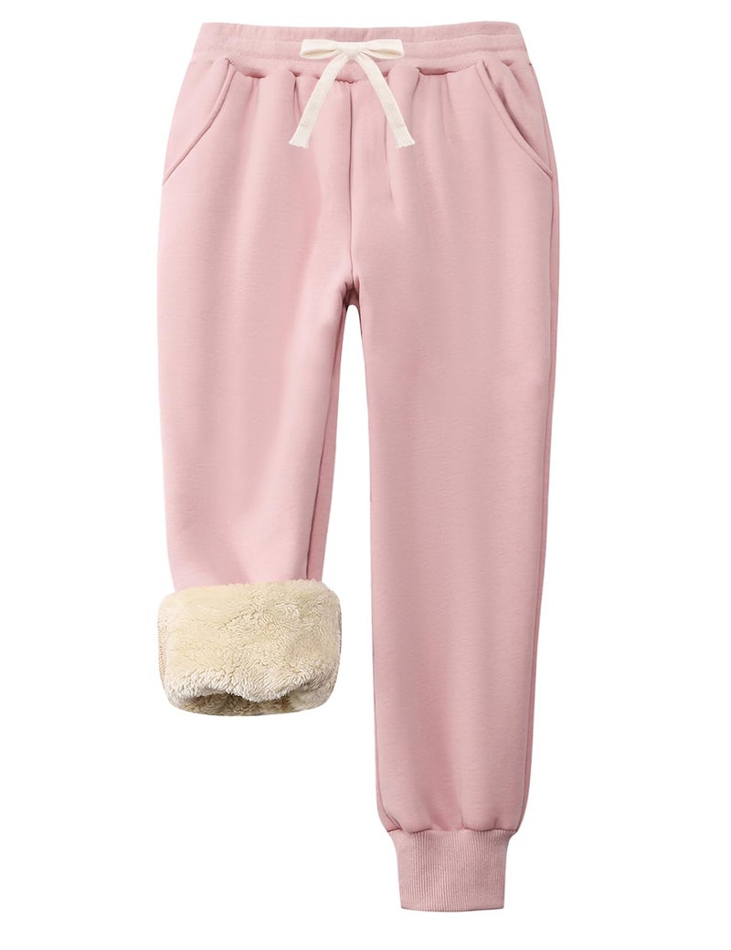 Flygo Boys Girls Fleece Pants Sherpa Lined Sweatpants Athletic Joggers Winter Warm Unisex Kids Active Pull-On Pants(Pink-XL) - Image 1