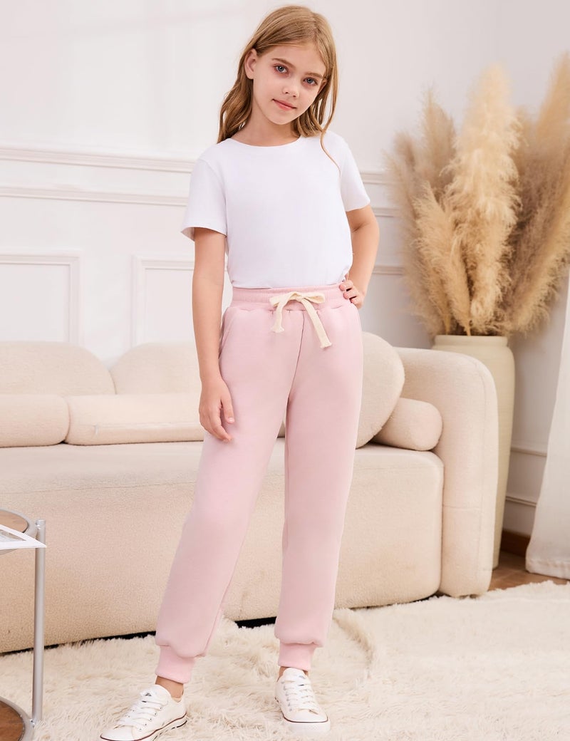 Flygo Boys Girls Fleece Pants Sherpa Lined Sweatpants Athletic Joggers Winter Warm Unisex Kids Active Pull-On Pants(Pink-XL) - Image 3