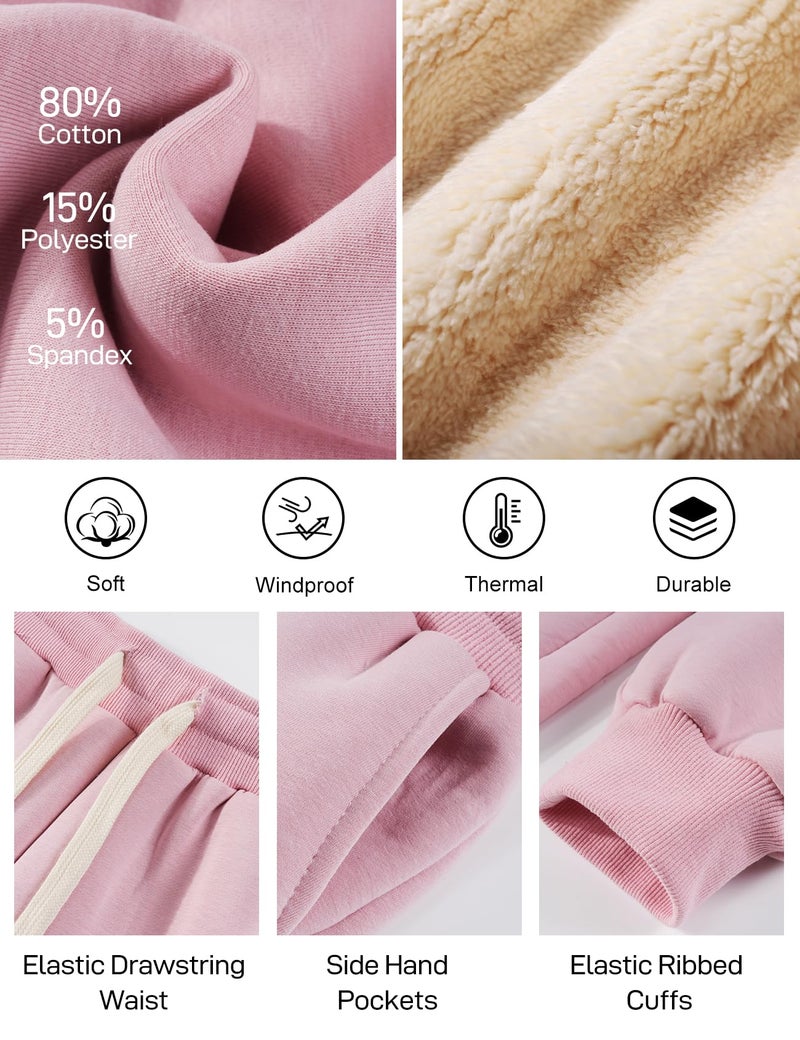 Flygo Boys Girls Fleece Pants Sherpa Lined Sweatpants Athletic Joggers Winter Warm Unisex Kids Active Pull-On Pants(Pink-XL) - Image 5