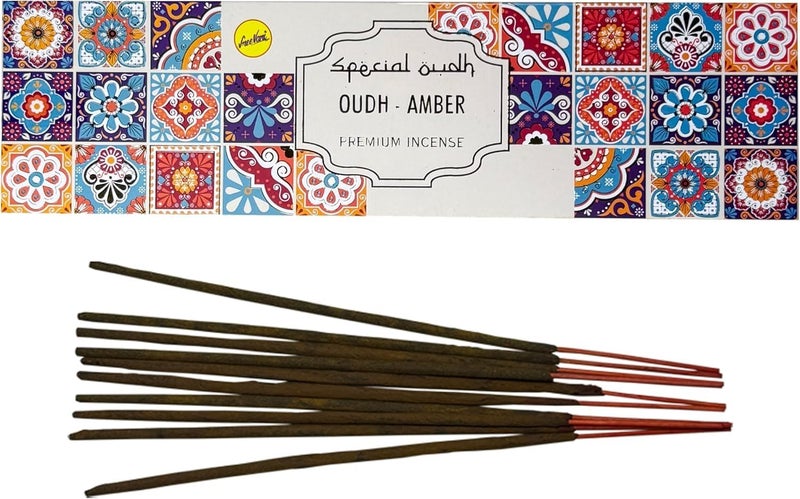 Sreevani Premium Oudh Amber Incense Sticks (Pack of 3) – Natural Oud Amber, Long-Lasting 23cm Sticks, 50g Each  – Luxury Arabic Home & Office Agarbatti
