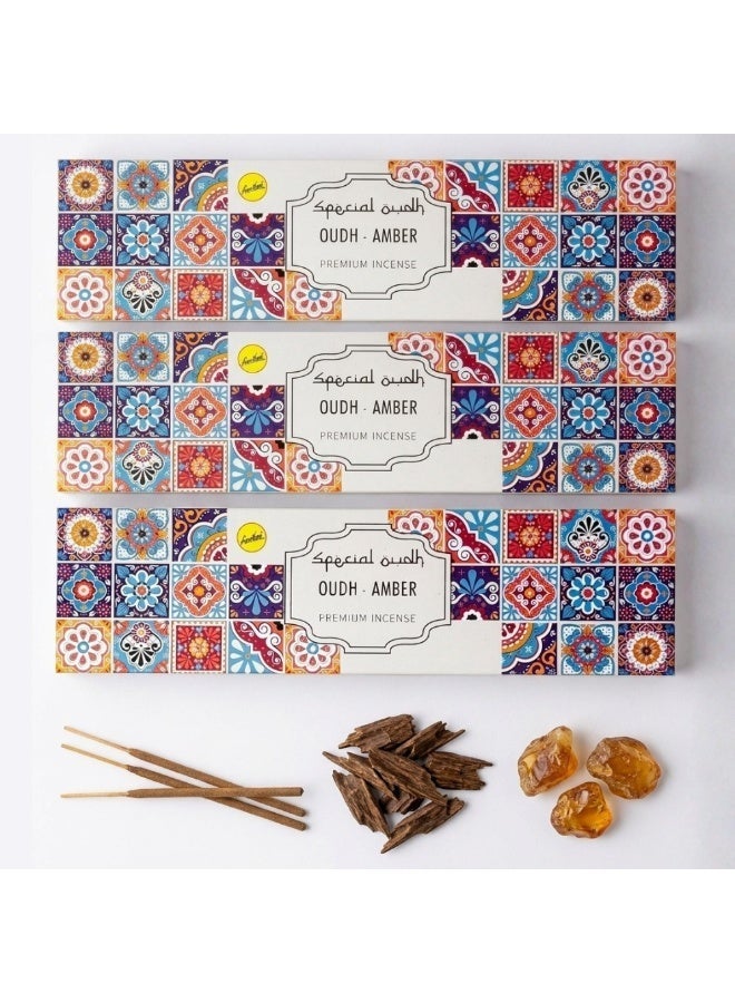 Sree Vani Sreevani Premium Oudh Amber Incense Sticks (Pack of 3) – Natural Oud Amber, Long-Lasting 23cm Sticks, 50g Each  – Luxury Arabic Home & Office Agarbatti - Image 1