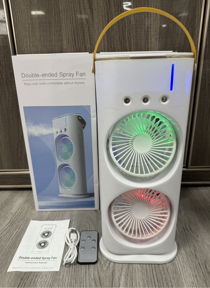 Hot Selling USB Rechargeable Cooling Cooler Portable Air Conditioner with Colorful Lights Three Hole Rotary Double Ended Spray Fan - Image 1