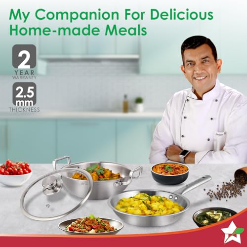 Wonderchef Stella Triply Stainless Steel Cookware Set | 3 Pcs. | Fry Pan 22 cm, Kadhai 22 cm + Lid | for Gas Stove, Induction, Ceramic Cooktop | Uniform Heating | Heavy-Duty Handle | 10-Year Warranty - Image 2