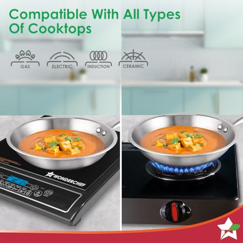 Wonderchef Stella Triply Stainless Steel Cookware Set | 3 Pcs. | Fry Pan 22 cm, Kadhai 22 cm + Lid | for Gas Stove, Induction, Ceramic Cooktop | Uniform Heating | Heavy-Duty Handle | 10-Year Warranty - Image 4