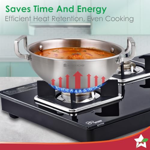 Wonderchef Stella Triply Stainless Steel Cookware Set | 3 Pcs. | Fry Pan 22 cm, Kadhai 22 cm + Lid | for Gas Stove, Induction, Ceramic Cooktop | Uniform Heating | Heavy-Duty Handle | 10-Year Warranty - Image 5