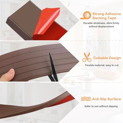 Heonay Threshold Ramps for Doorways Self-Adhesive Rubber Ramps for Door Threshold Rubber Door Threshold Ramp for Wheelchair Stroller Scooter Reducer Ramp (Brown, 3” Wide x 3.3' Long) - Image 2