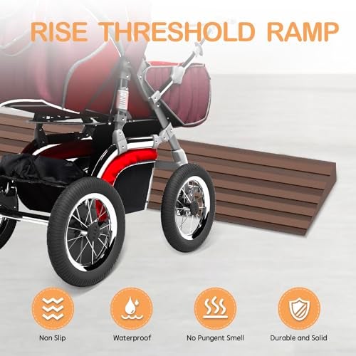 Heonay Threshold Ramps for Doorways Self-Adhesive Rubber Ramps for Door Threshold Rubber Door Threshold Ramp for Wheelchair Stroller Scooter Reducer Ramp (Brown, 3” Wide x 3.3' Long) - Image 3