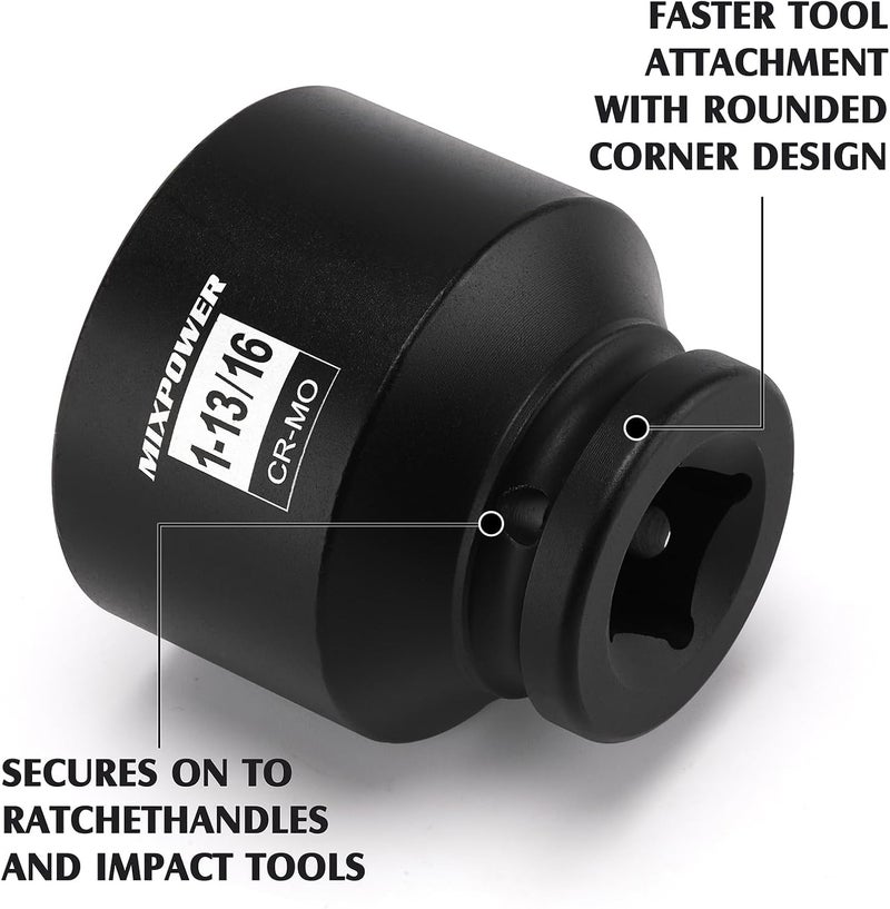 MIXPOWER 3/4" Drive Shallow Impact Socket, CR-MO, 1-13/16", SAE, 6 Point, Axle Nut Impact Grade Socket for Easy Removal - Image 4