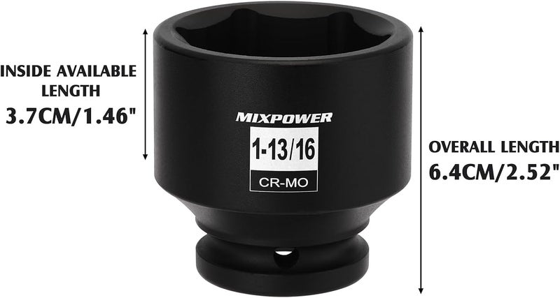 MIXPOWER 3/4" Drive Shallow Impact Socket, CR-MO, 1-13/16", SAE, 6 Point, Axle Nut Impact Grade Socket for Easy Removal - Image 5