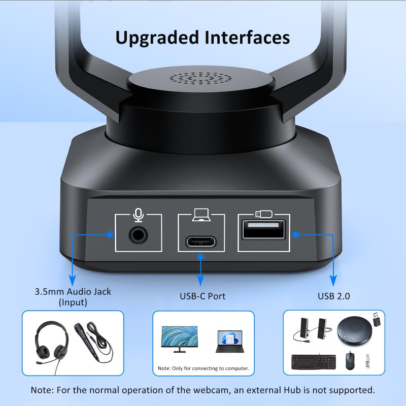 NEXIGO كاميرا ويب PTZ مع شهادة NexiGo، N990 (الجيل 2) 4K، نظام كاميرا مؤتمرات الفيديو مع زوم رقمي 5X، مستشعر Sony_Starvis، إعداد موضع مسبق، ميكروفونات ستيريو مزدوجة، مقابس صوت 3.5 مم للميكروفونات الخارجية - Image 4