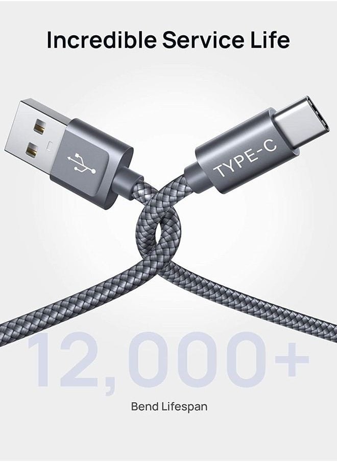JSAUX 3.1A Fast Charging [3-Pack 6.6Ft], Type C Cable USB-A to USB-C Charge Cord Compatible with Samsung Galaxy S20 S10 S9 S8 Plus, Note 10 9 8, LG, USB C Charger and More-Grey 