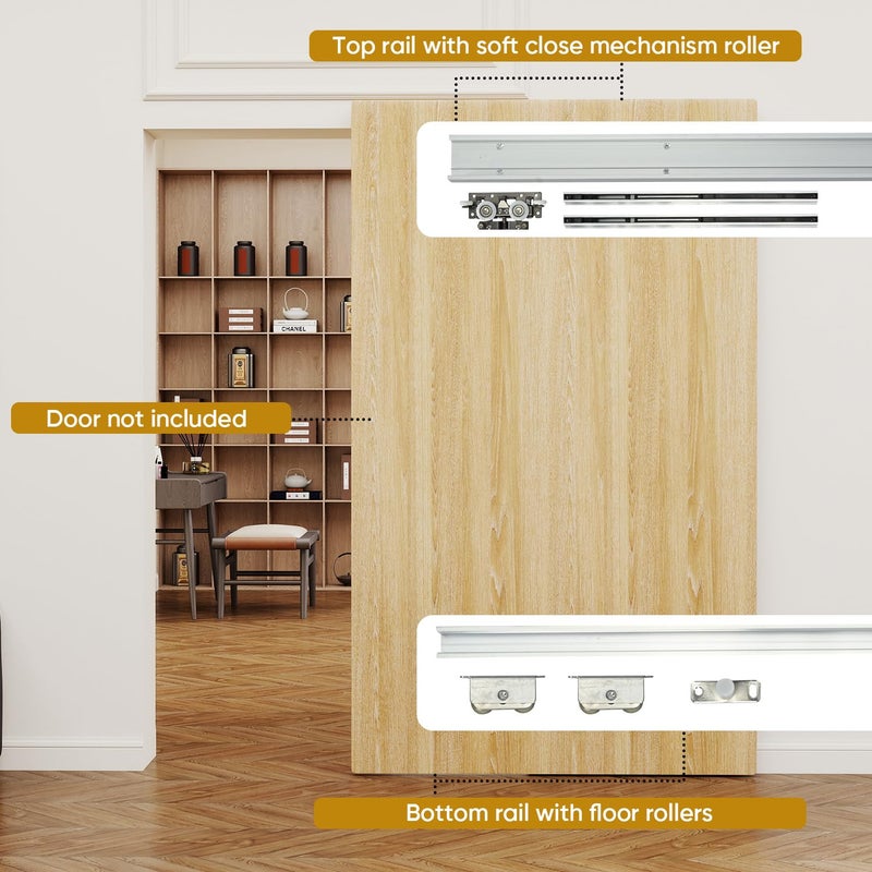 lukar Concealed Sliding Barn Door Hardware Kit,48" Heavy Duty Sliding Door Hardware and Track Kit, Quiet Barn Door Track System, Hidden Barn Door Hardware Kit for Interior Doors - Image 4