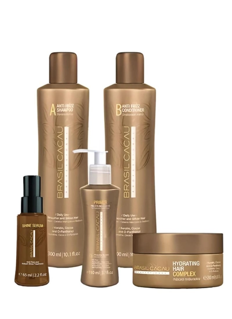 Brasil Cacau Brasil Cocoa Home Hair Care Set of 5 – Ultimate Anti-Frizz & Hydration Solution for Smooth, Shiny, and Healthy Hair  - Image 1