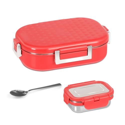 JAYPEE Snapsteel Inner Stainless Steel Insulated Lunch Box,Red, 650 ml, Airtight Tiffin Box for School Kids |Spillproof with Silicon Seal | Food Grade | BPA Free - Image 1