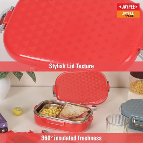 JAYPEE Snapsteel Inner Stainless Steel Insulated Lunch Box,Red, 650 ml, Airtight Tiffin Box for School Kids |Spillproof with Silicon Seal | Food Grade | BPA Free - Image 2