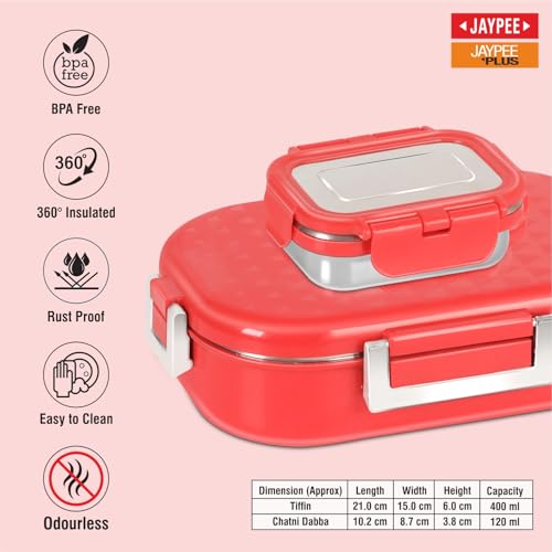 JAYPEE Snapsteel Inner Stainless Steel Insulated Lunch Box,Red, 650 ml, Airtight Tiffin Box for School Kids |Spillproof with Silicon Seal | Food Grade | BPA Free - Image 3