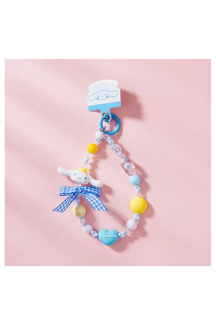 Sky Blue Puppy Phone Lanyard Beaded Keychain Bag Charm with Anti-Loss Strap for Keys Wallets