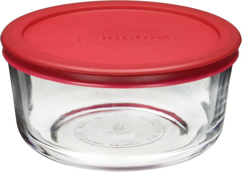 946Ml Round Glass Red Lidded Food Container Tray