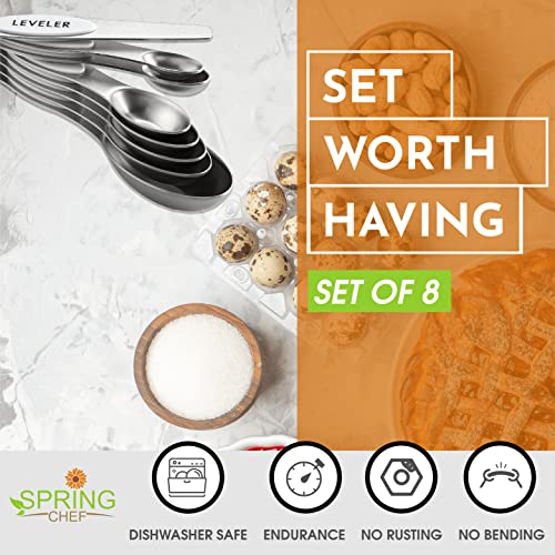 Spring Chef White Stainless Steel Magnetic Measuring Spoons Set of 8 with Leveler, Dual Sided Metal Teaspoon & Tablespoon Measuring Spoons, Fits in Spice Jars, Kitchen Gadgets for Baking & Cooking - Image 3
