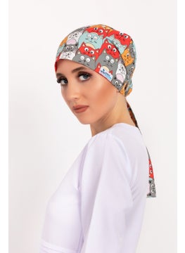 Nur Medikal Giyim Nur Medical Clothing Orange Cat Patterned Hijab Doctor Nurse Hospital Cook Surgical Cap  - Image 1