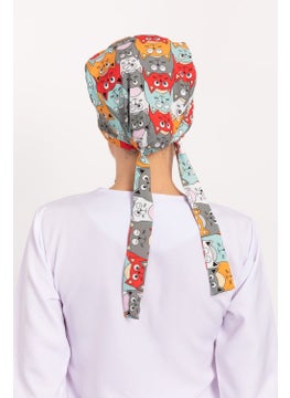 Nur Medikal Giyim Nur Medical Clothing Orange Cat Patterned Hijab Doctor Nurse Hospital Cook Surgical Cap  - Image 3