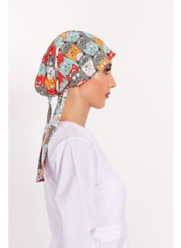 Nur Medikal Giyim Nur Medical Clothing Orange Cat Patterned Hijab Doctor Nurse Hospital Cook Surgical Cap  - Image 4