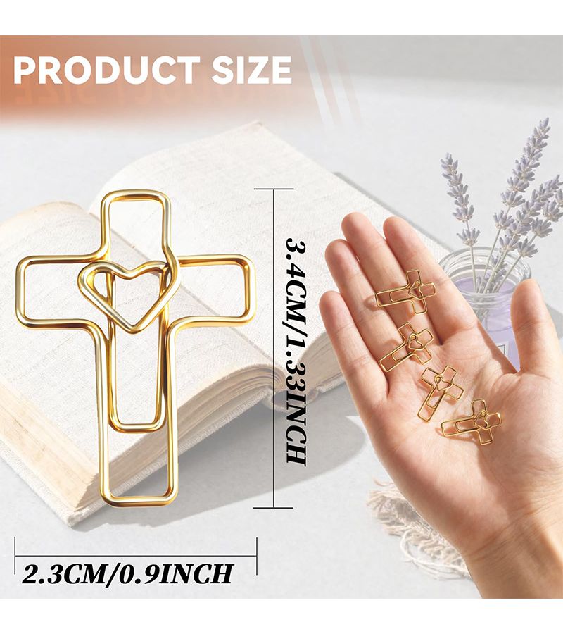 Golden Heart Shaped Cross Paper Clips 10 Pcs School Bible Bookmark Gift - Image 2