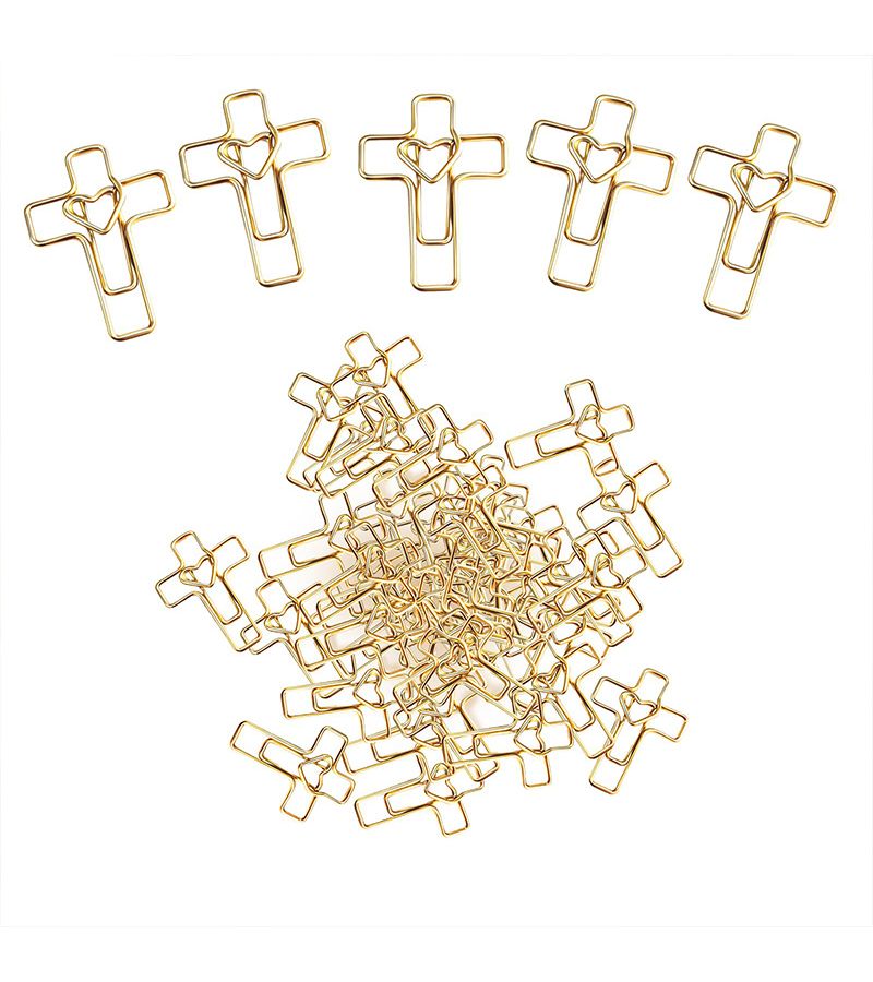 Golden Heart Shaped Cross Paper Clips 10 Pcs School Bible Bookmark Gift - Image 1