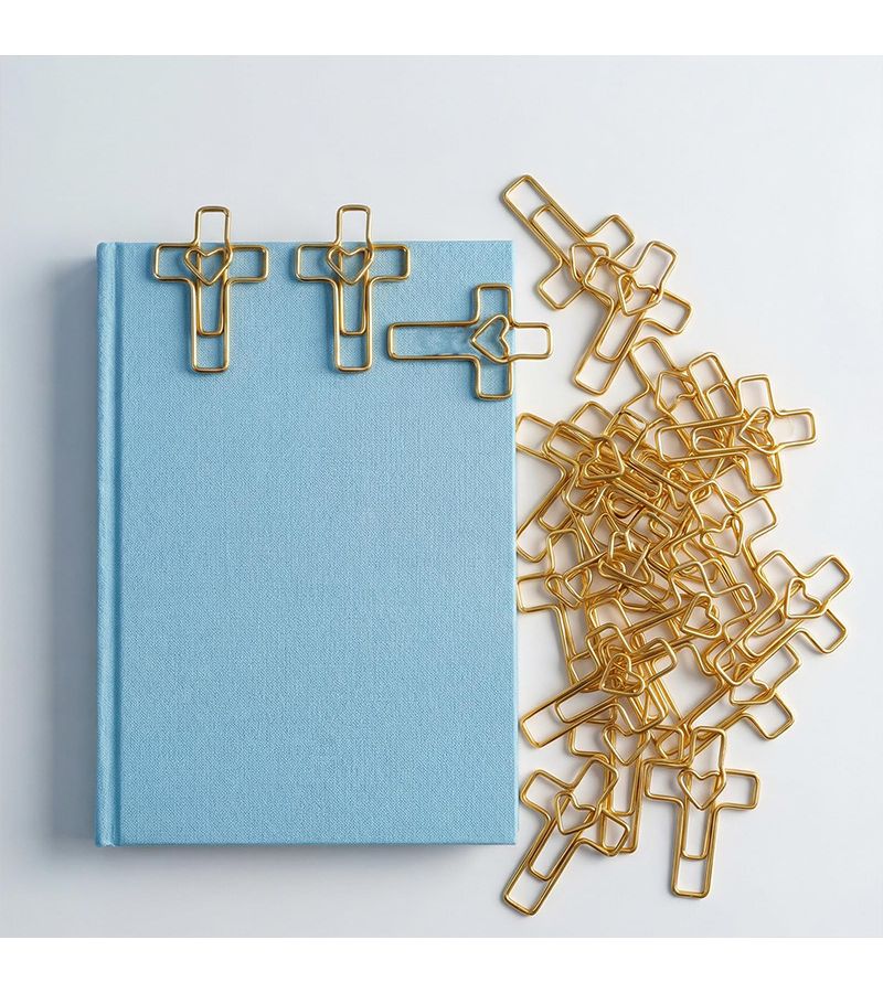 Golden Heart Shaped Cross Paper Clips 10 Pcs School Bible Bookmark Gift - Image 3