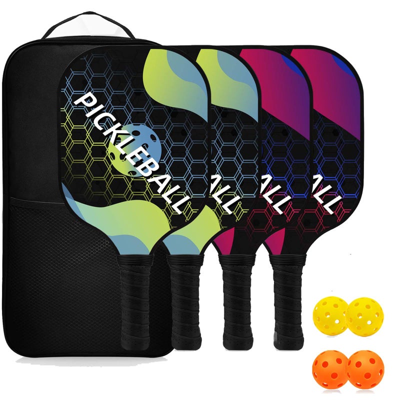 Topfinder Topfinder Pickleball Paddles Set, Fiberglass Surface Non-Slip Grip with 4 Pickleball,Lightweight Carrying Bag for Beginners and Pros(4 Rackets) - Image 1