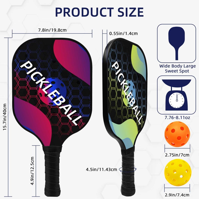 Topfinder Topfinder Pickleball Paddles Set, Fiberglass Surface Non-Slip Grip with 4 Pickleball,Lightweight Carrying Bag for Beginners and Pros(4 Rackets) - Image 2