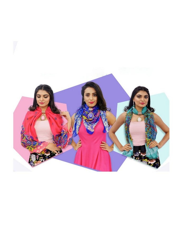 Malvina Scraf Women Cotton Linen Printed Necklace Pendant Scarf (Pink) - Image 2