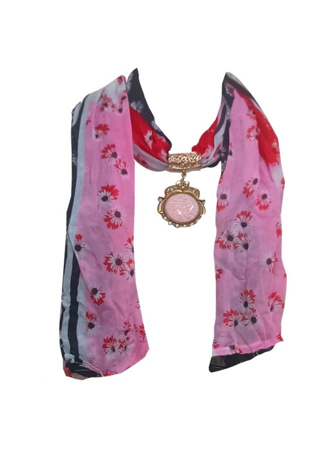 Malvina Scraf Women Cotton Linen Printed Necklace Pendant Scarf (Pink) - Image 1