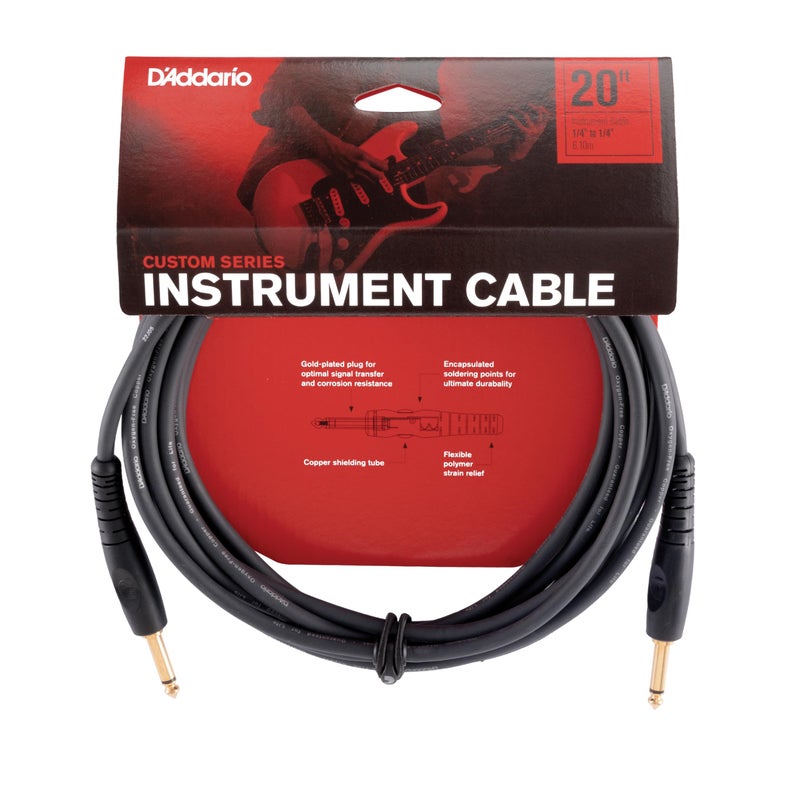 Planet Waves كابل جيتار د'أداريو - سلك جيتار - نهايات محمية - 1/4 بوصة ذكر إلى 1/4 بوصة ذكر - سلسلة مخصصة - 20 قدم/7.62 متر - نهايات مستقيمة - 1 عبوة - Image 1